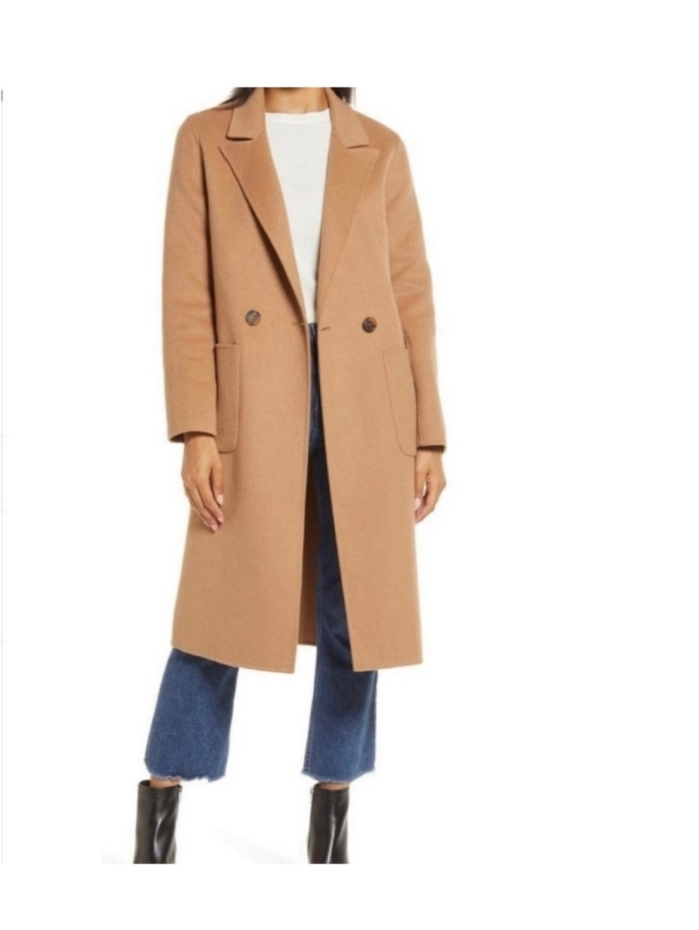 Halogen Camel Color Natural Double Faced Long Wool Coat Size Large NEW